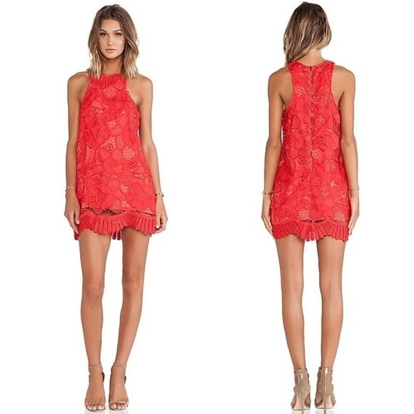 Lovers & Friends Caspian Red Lace sheath dress size Small - Picture 1 of 13